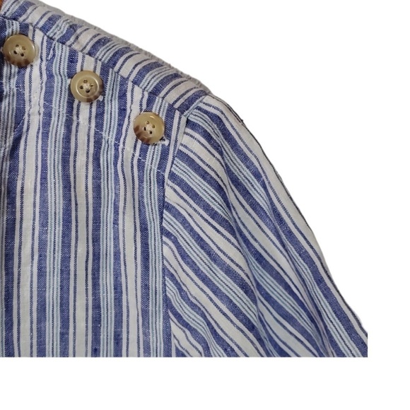 🌺LANDS END Striped Linen Pullover Oversized Top Shoulder Button Detail Size S🌺 - Picture 4 of 8